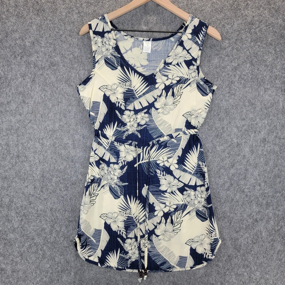 Palmwave Dress Womens S Blue Floral Tropical Print Sleeveless Rayon Sundress